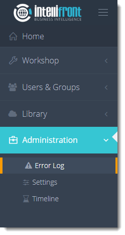 KPI's and Dashboards: Error Log in IntelliFront BI.