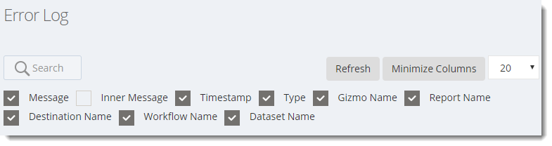 KPI's and Dashboards: Error Log in IntelliFront BI.