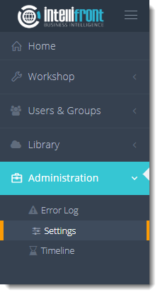 KPI's and Dashboards: Settings in IntelliFront BI.