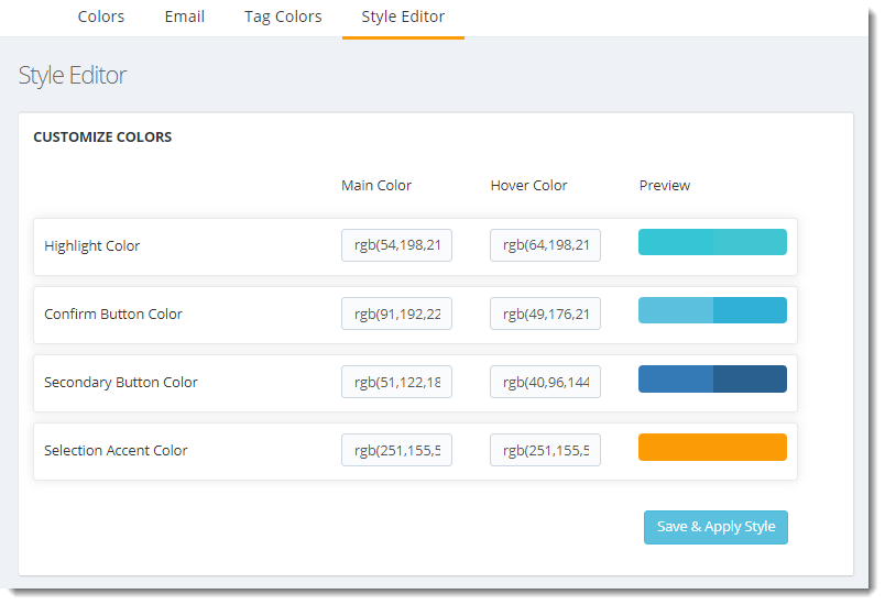 KPI's and Dashboards: Settings in IntelliFront BI.