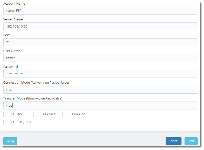 KPI's and Dashboards: FTP Accounts in IntelliFront BI.