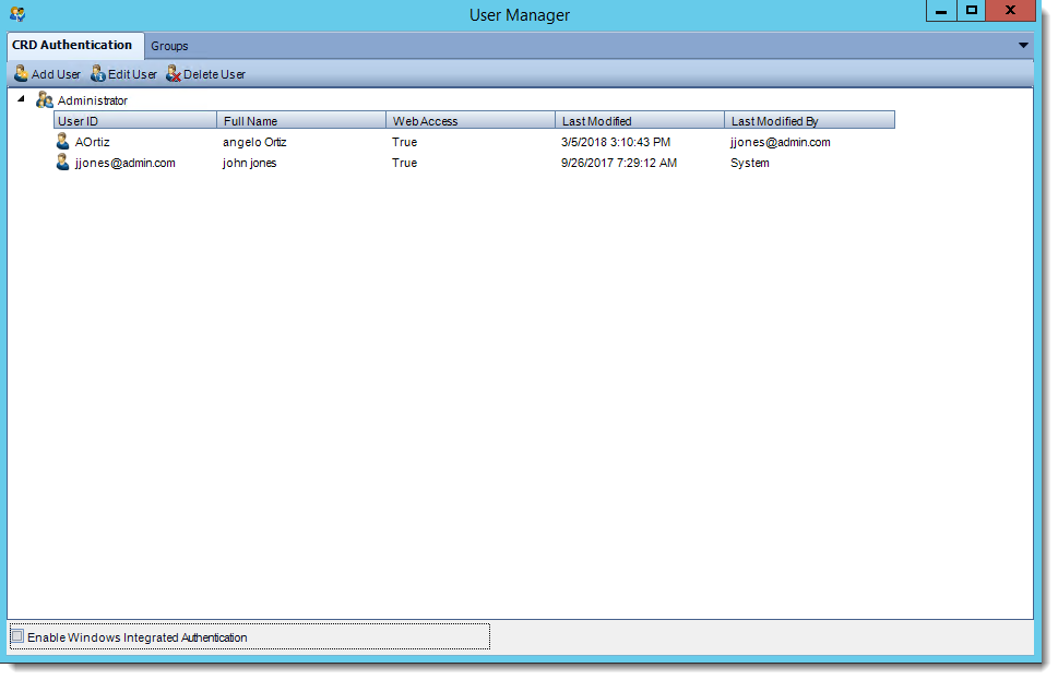 Crystal Reports: User Manager in CRD.