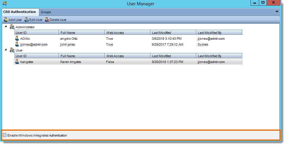Crystal Reports: User Manager in CRD.