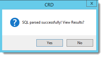 Crystal Reports: SQL parsed successfully pop-up in CRD.