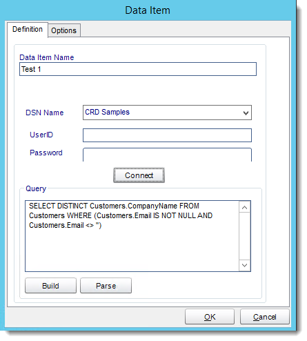 Crystal Reports: Data Items in CRD.