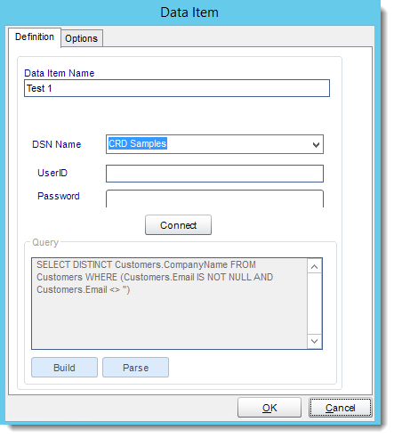 Crystal Reports: Data Items in CRD.