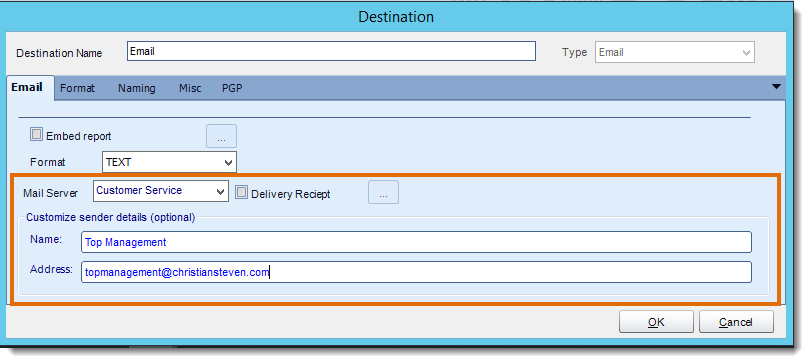 Crystal Reports: Sending Through Another SMTP Account or Customize Sender Details in CRD.