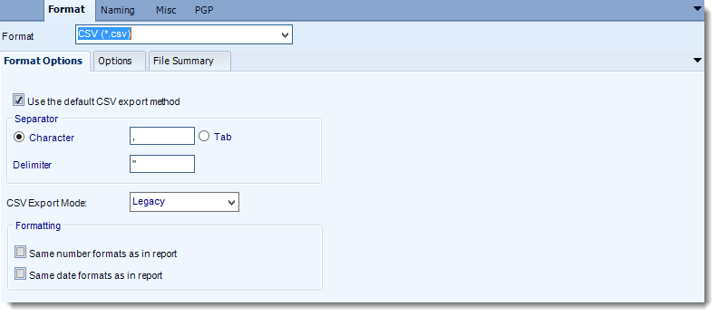 Crystal Reports: CSV output format options in CRD.