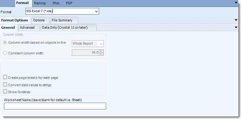 Crystal Reports: MS Excel output format options in CRD.