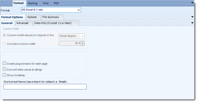 Crystal Reports: MS Excel output format options in CRD.