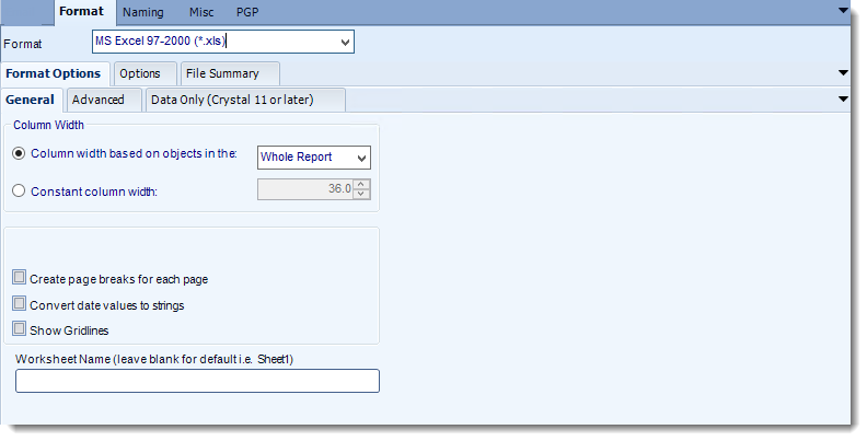 Crystal Reports: MS Excel output format options in CRD.