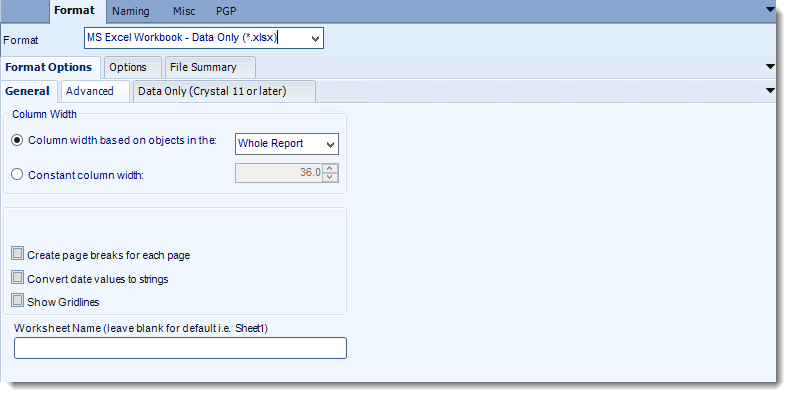 Crystal Reports: MS Excel output format options in CRD.