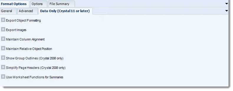 Crystal Reports: MS Excel output format options in CRD.