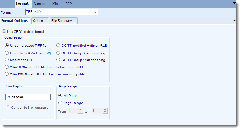 Crystal Reports: TIFF output format options in CRD.