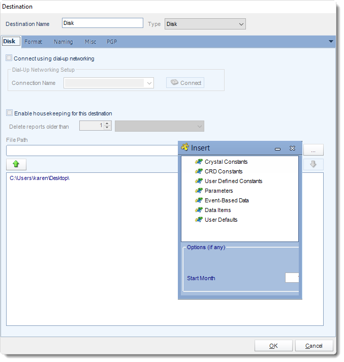 Crystal Reports: Disk Destination in CRD.