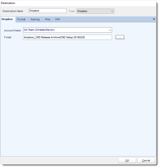 Crystal Reports: Dropbox Destination in CRD.