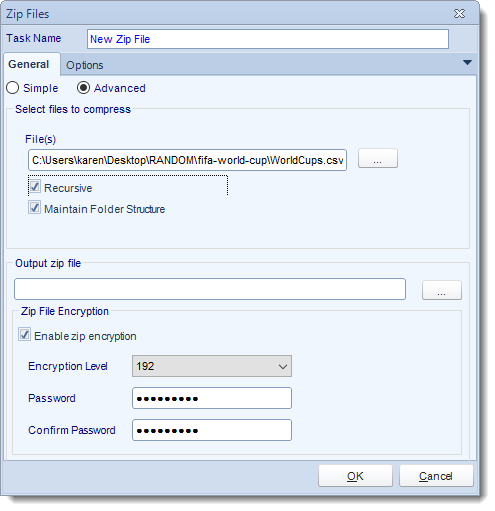 Crystal Reports: Zip Files task in CRD.