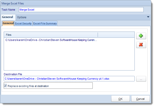 Crystal Reports: Merge Excel Files task in CRD.