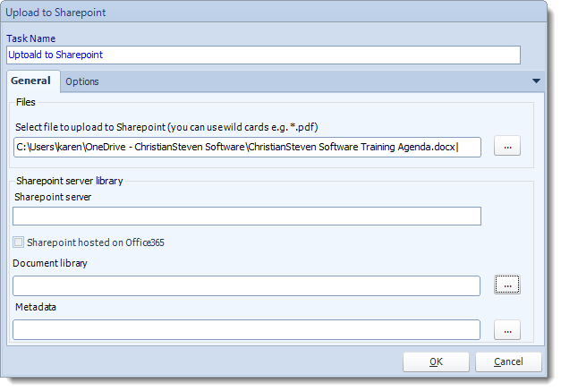 Crystal Reports: Upload to SharePoint task in CRD.