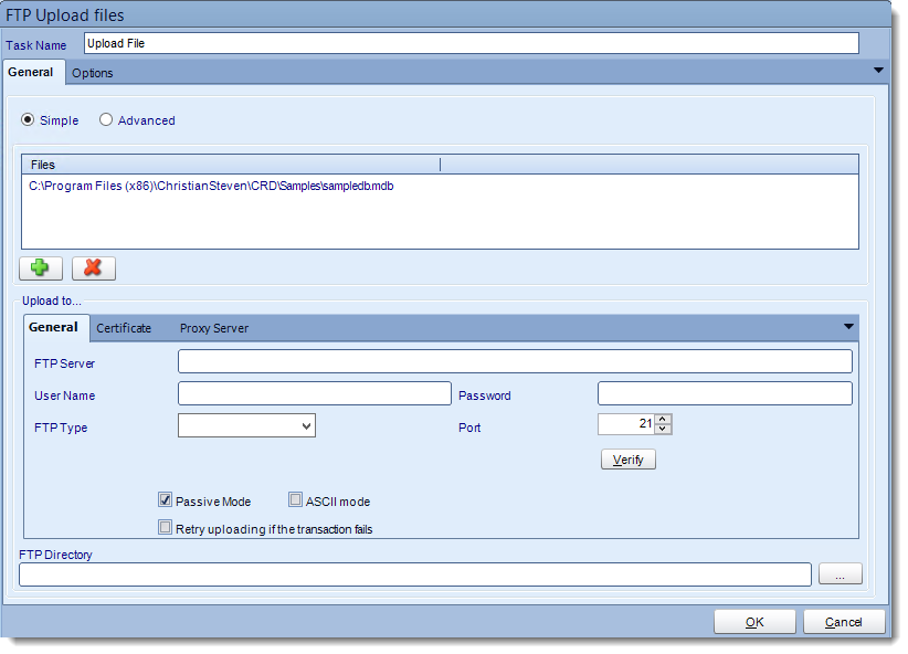 Crystal Reports: FTP Upload File tasks in CRD.