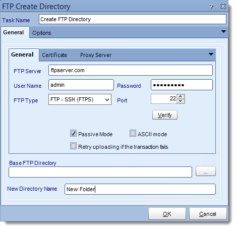 Crystal Reports: FTP Create Directory tasks in CRD.