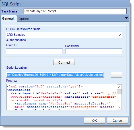 Crystal Reports: Execute SQL Script task in CRD.