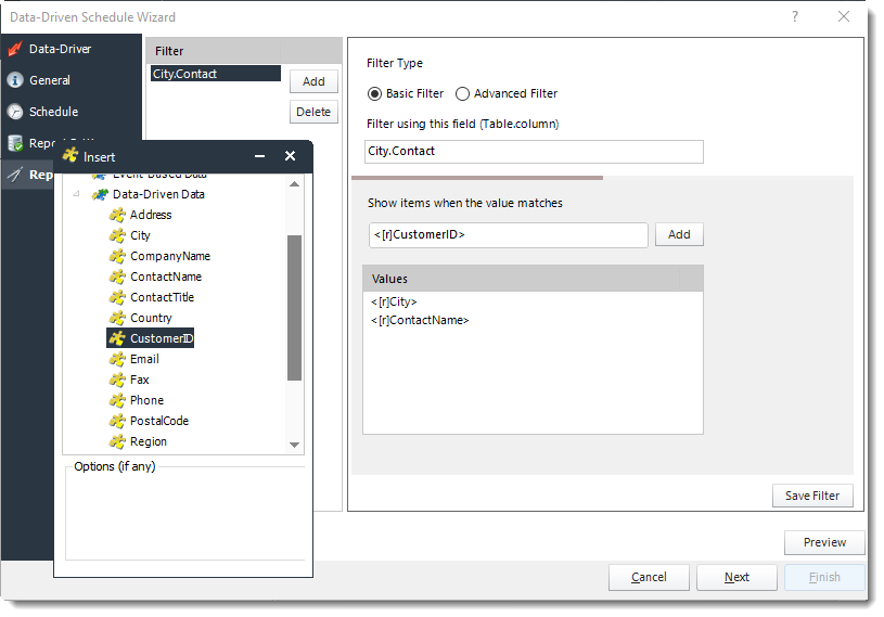 Power BI and SSRS. Report Filters Wizard in Data Driven Schedule in PBRS