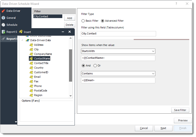 Power BI and SSRS. Report Filters Wizard in Data Driven Schedule in PBRS