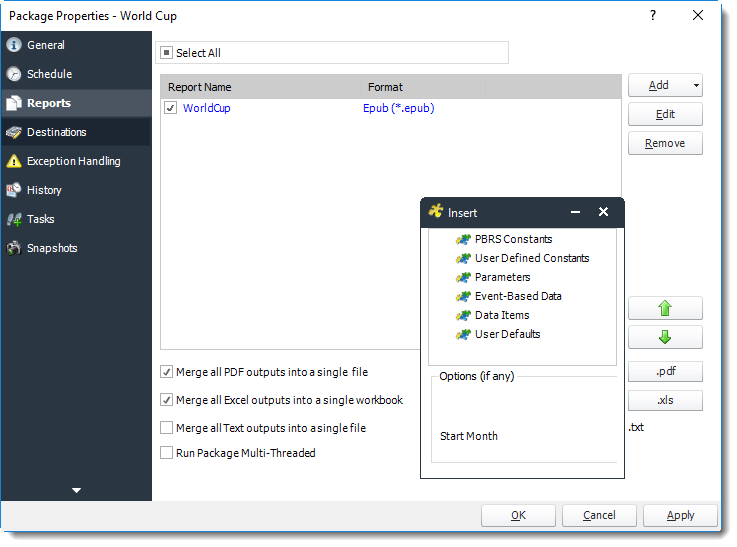 Power BI and SSRS. Reports Wizard of Package Schedule Report Properties for Power BI in PBRS.