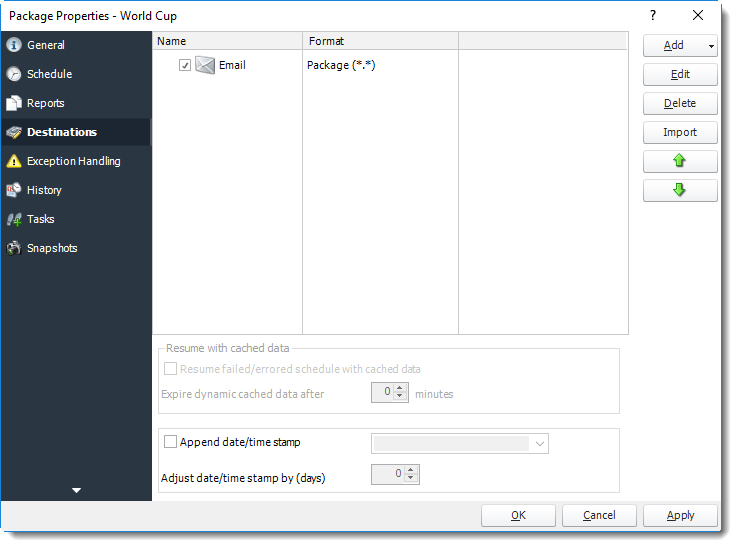 Power BI and SSRS. Destinations Wizard of Package Schedule Report Properties for Power BI in PBRS.
