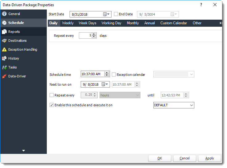 Power BI and SSRS. Schedule Wizard in Data Driven Package Properties in PBRS.