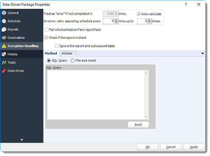 Power BI and SSRS. Exception Handling Wizard in Data Driven Package Properties in PBRS.