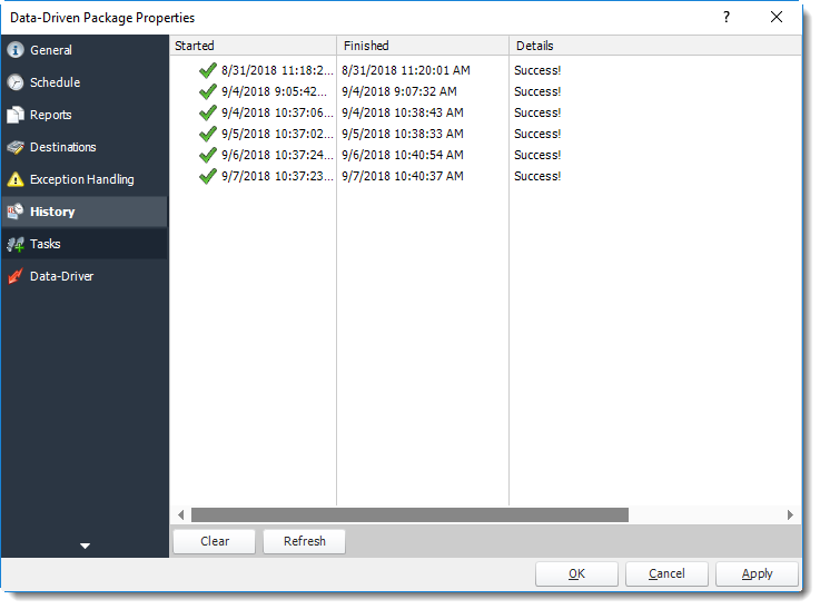 Power BI and SSRS. History Wizard in Data Driven Package Properties in PBRS.
