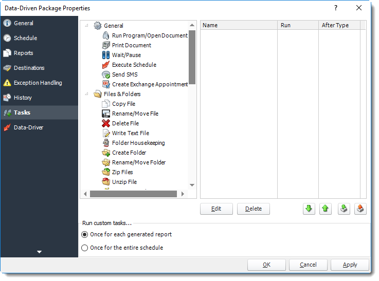 Power BI and SSRS. Tasks Wizard in Data Driven Package Properties in PBRS.