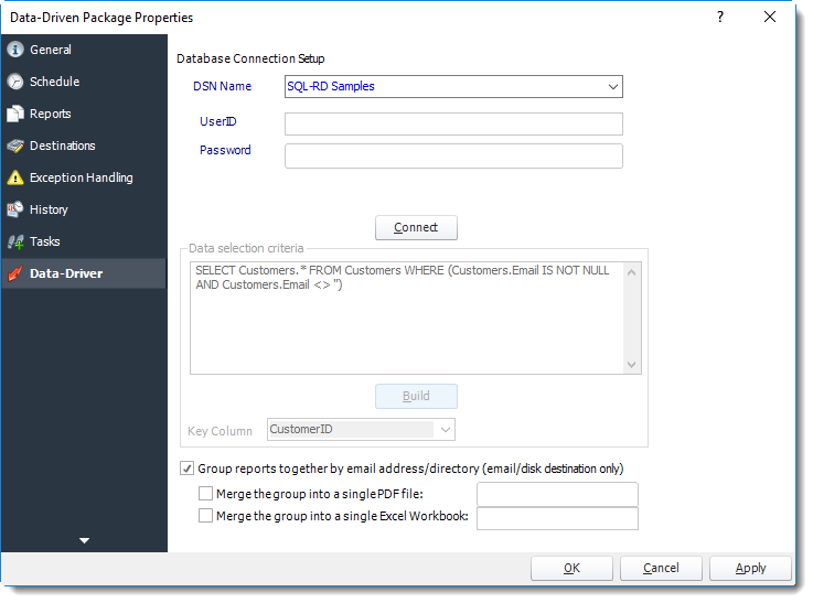Power BI and SSRS. Data Driver Wizard in Data Driven Package Properties in PBRS.