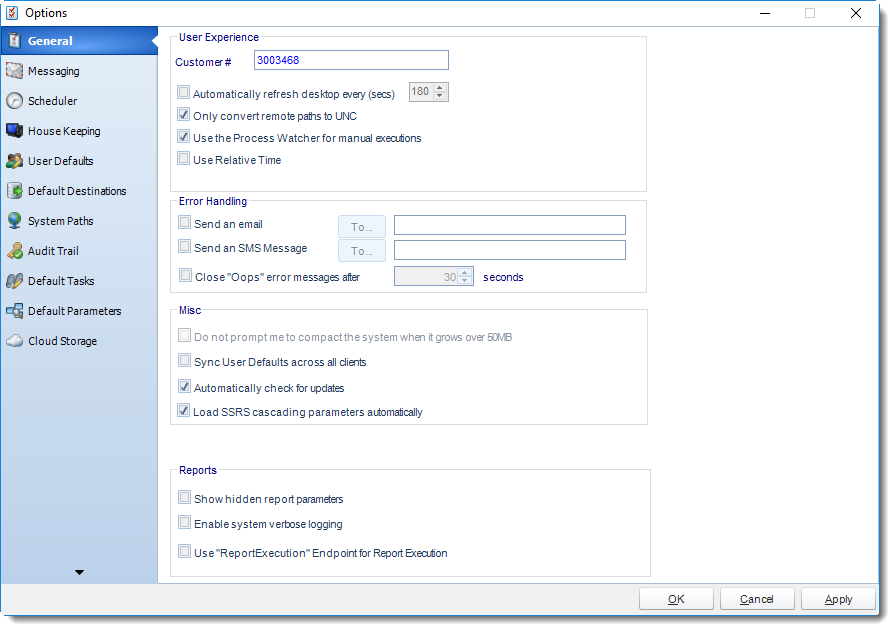 SSRS. Options section in SQL-RD