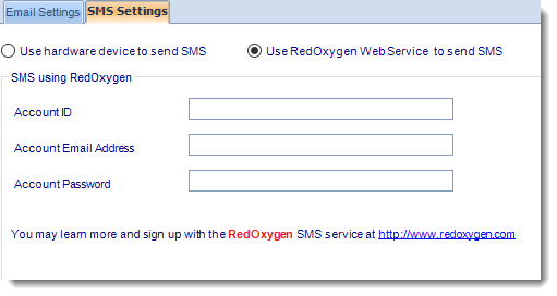 Crystal Reports: SMS Settings section in Options in CRD.