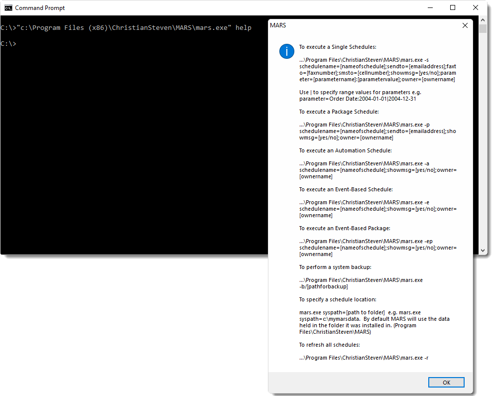 MS Access: Using Command Line Options in MARS