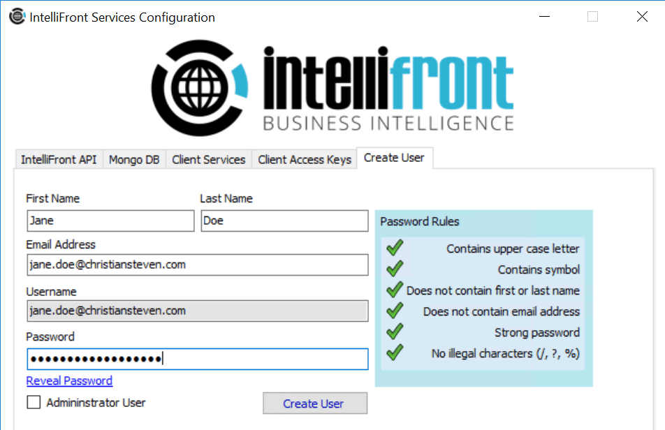 How To Create A User In IntelliFront BI