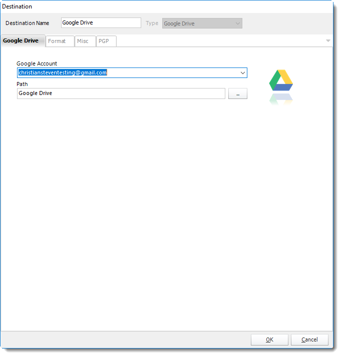 Google Drive Destination in CRD