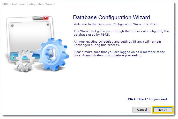 PBRS Database Configuration Wizard