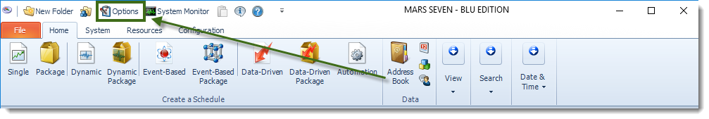MS Access: MARS Home Menu.