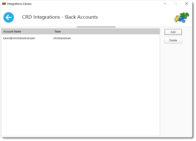 Crystal Reports: Slack Accounts in Library Integrations in CRD.