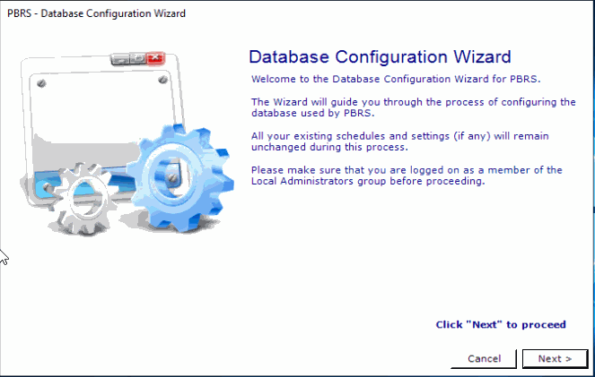 PBRS: Database Configuration Wizard