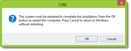 Crystal Reports: Restarting the system after CRD installation.